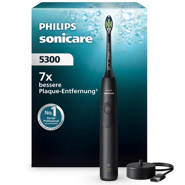 Philips Sonicare 5300 Elektrikli Diş Fırçası, 2 Yoğunluk Seviyeli Sonic Diş Fırçası, Basınç Kontrolü, EasyStart, Smartimer ve BrushPacer, Siyah, Model HX7101/01 [Yeni Teknoloji] ürün görseli 1