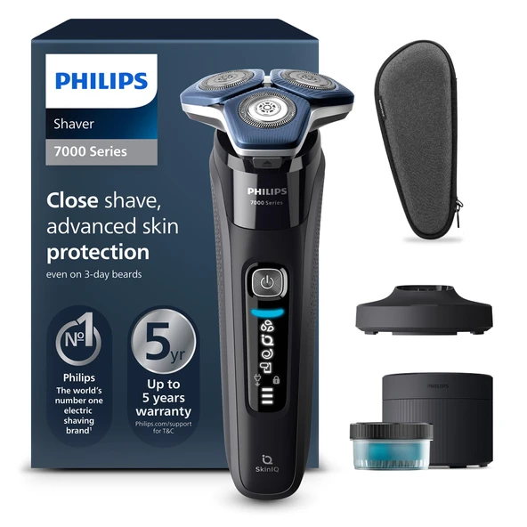 Philips Tıraş Makinesi Serisi 7000 - Katlanır Düzeltici, Islak ve Kuru Tıraş, Temizleme İstasyonu, Şarj İstasyonu ve Seyahat Çantasıyla Erkekler için Elektrikli Tıraş Makinesi (Model S7886/55) ürün görseli 1