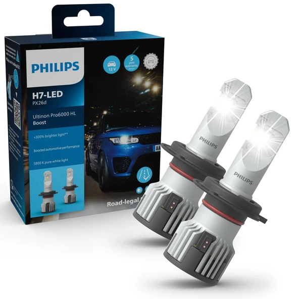 Philips Ultinon Pro6000 Boost H7-LED far ampulü, cadde onaylı*, %300 daha parlak ışık**, gümüş ürün görseli 1
