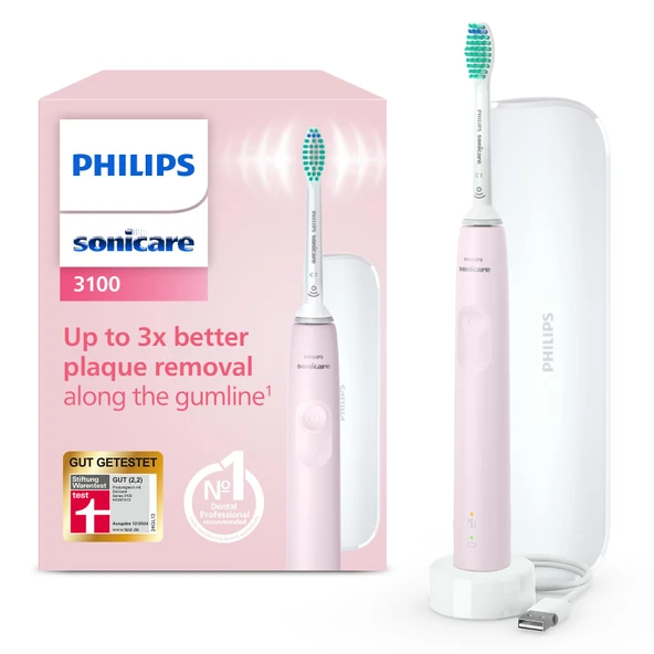 Philips Sonicare 3100 elektrikli diş fırçası, sonik diş fırçası, basınç kontrolü ve zamanlayıcı, seyahat çantası, Sugar Rose, model HX3673/11 ürün görseli 1