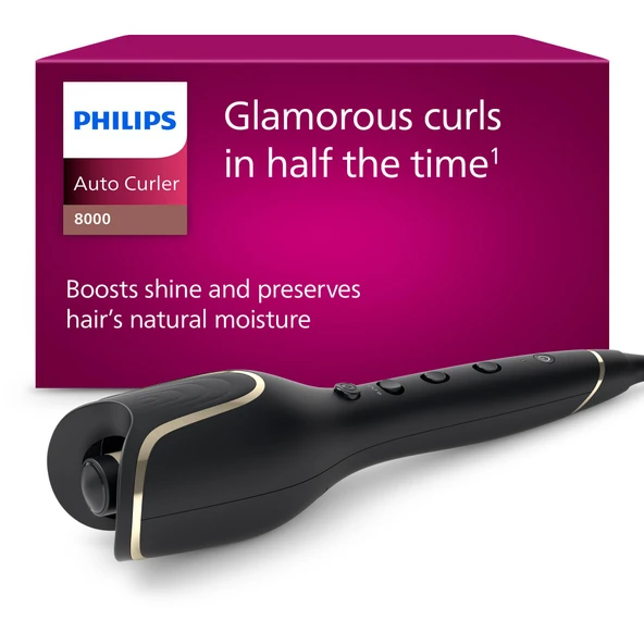 Philips Otomatik Saç Maşası 8000 Serisi, Bigudi/Bukle Maşası, 27 Farklı Şekillendirme Seçeneği, Siyah, Model BHB876/00 ürün görseli 1