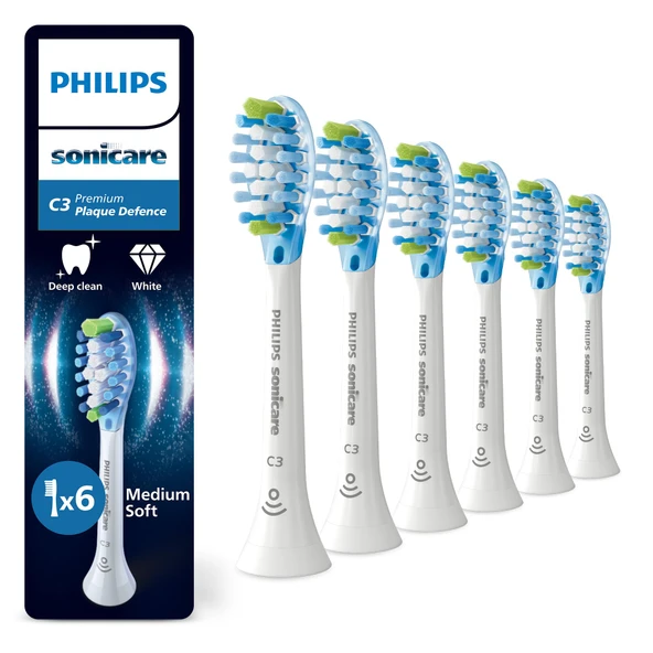Philips Sonicare C3 Premium Plaque Defense, Orijinal Yedek Fırça Başlıkları, Beyaz, 6'lı Paket, HX9046/87 ürün görseli 1