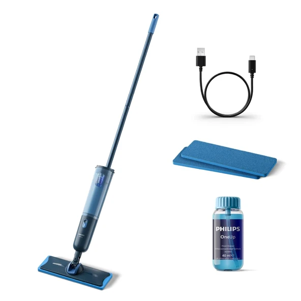 Philips OneUp 3000 Serisi elektrikli paspas - 2 kat daha temiz zeminler², 2 kat daha hızlı paspaslama, 360° dönebilen kablosuz, yıkanabilir yeniden kullanılabilir pedler, uzun ömürlü pil (XV3101/01) ürün görseli 1
