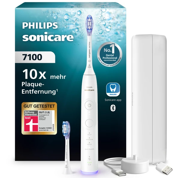 Philips Sonicare 7100 elektrikli diş fırçası, uygulamalı sonic diş fırçası, 4 fırçalama modu ve 3 yoğunluk seviyesi, basınç kontrolü, EasyStart, SmarTimer, beyaz, model HX7420/02 [Yeni Teknoloji] ürün görseli 1