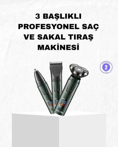 Şarjlı Kablosuz 3 Başlıklı Profesyonel Bakım Seti – Saç, Sakal, Burun Kulak Düzeltici