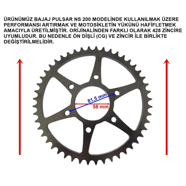 Bajaj Pulsar Ns 200 Arka Dişli Performans 428-48T İç 58 Mm Öm ürün görseli 1