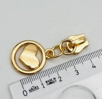 Çanta Aksesuar Light Gold Renk Kalp Fermuar Başı Elcik Kursör ürün görseli 1