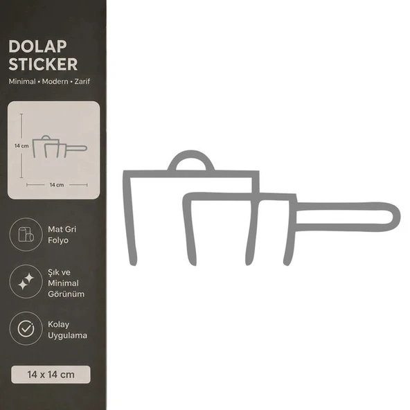 Tencere Mat Gri Dekoratif Folyo Sticker 14x14 cm ürün görseli 1