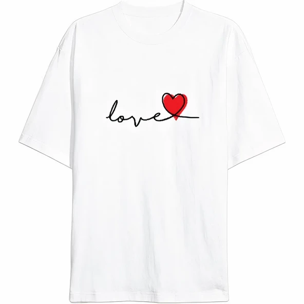 14 Şubat Tişört Sevgililer Günü İçin Özel Tasarım Love Baskılı T-shirt - Beyaz ürün görseli 1