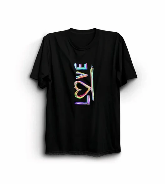 14 Şubat Sevgililer Günü Love Baskılı Oversize Bisiklet Yaka T-shirt - Siyah ürün görseli 1
