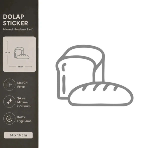 Ekmek Mat Gri Dekoratif Folyo Sticker 14x14 cm ürün görseli 1