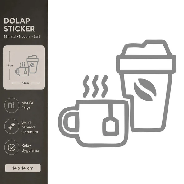 Çay ve Kahve Mat Gri Dekoratif Folyo Sticker 14x14 cm ürün görseli 1