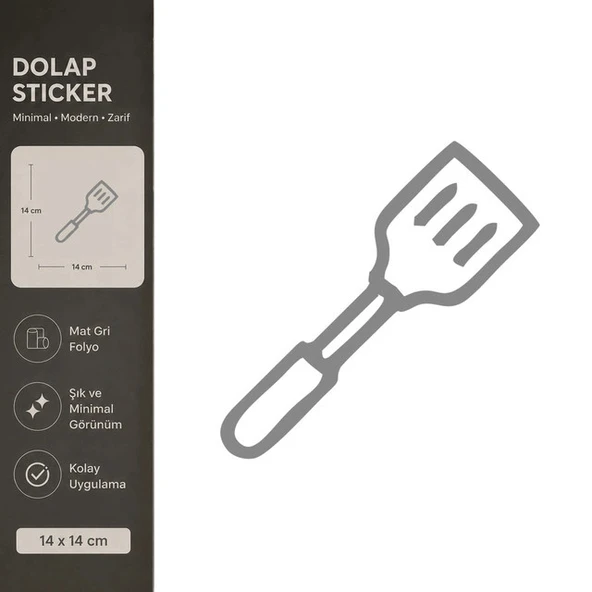 Spatula Mat Gri Dekoratif Folyo Sticker 14x14 cm ürün görseli 1