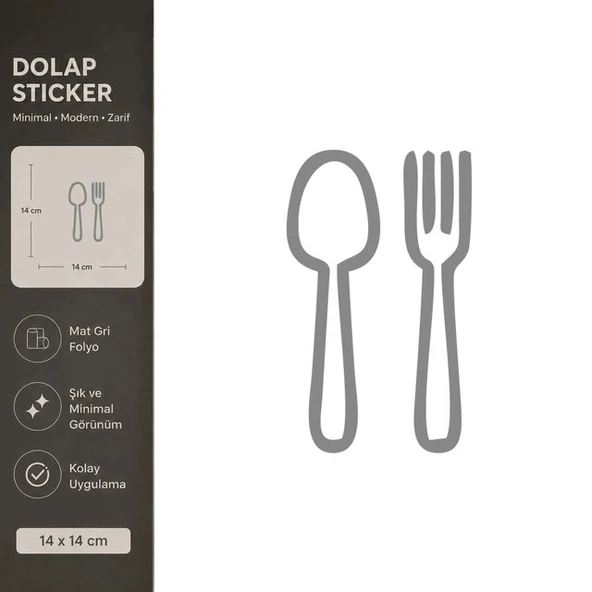 Kaşık Çatal Mat Gri Dekoratif Folyo Sticker 14x14 cm ürün görseli 1