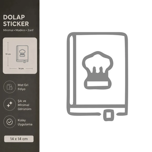 Yemek Kitabı Mat Gri Dekoratif Folyo Sticker 14x14 cm ürün görseli 1