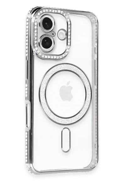 Newface Apple iPhone 16 Kılıf Joke Simli Magneticsafe Kılıf - Gri ürün görseli 1