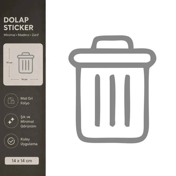 Çöp Kovası Mat Gri Dekoratif Folyo Sticker 14x14 cm ürün görseli 1