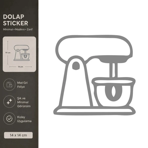 Hamur Yoğruma Makinesi Mat Gri Dekoratif Folyo Sticker 14x14 cm ürün görseli 1