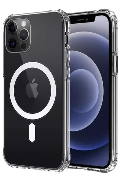 Newface Apple iPhone 12 Kılıf Magneticsafe Şeffaf Silikon - Şeffaf ürün görseli 1