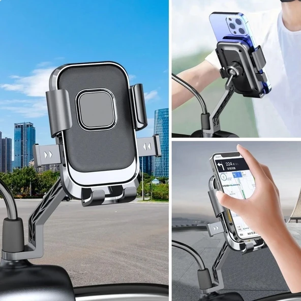 Motor,motosiklet,bisiklet ,scooter İçin 360 Derece Dönebilen Dikiz Aynası Versiyonu Telefon Tutucu Aparat ürün görseli 1