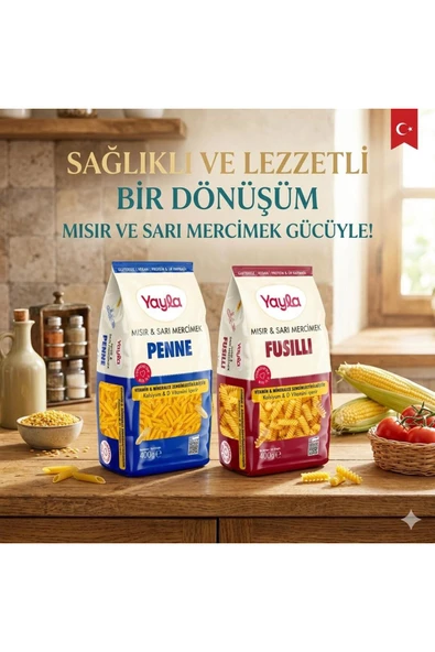 Yayla Mısır Sarı Mercimek Penne + Mısır Sarı Mercimek Fusulli 400 gr ürün görseli 1