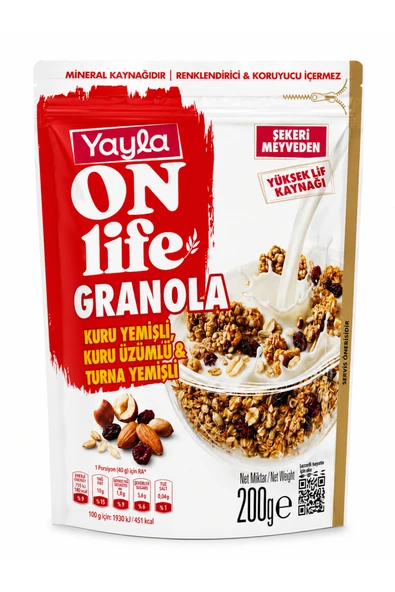 Yayla On Life Granola Kuruyemişli & Kuru Üzümlü 200 Gr – Sağlıklı Kahvaltılık Granola ürün görseli 1