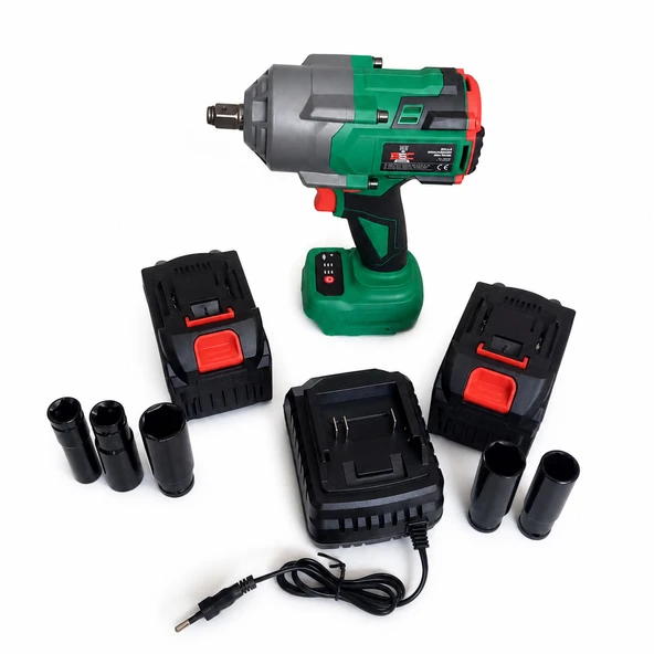 Akülü Somun Sökme Makinesi 380 Nm 21 Volt Çift Akülü Darbeli Şarjlı Bijon Sökme Anahtarı ürün görseli 1