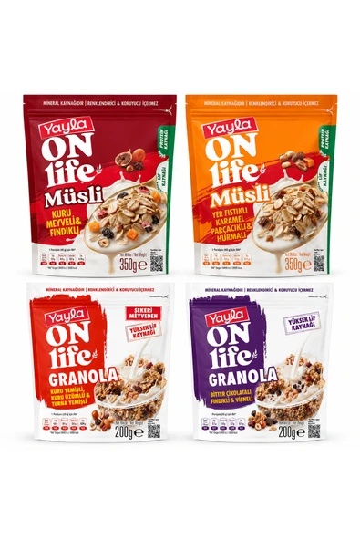 Yayla ON Life Müsli & Granola Karışık Paket 4’lü Set – Yüksek Lif ve Protein Kaynağı” ürün görseli 1