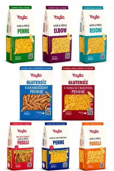 Yayla Glutensiz Karışık Makarna Seti 8’li 400 gr | Penne Elbow Risoni Fusilli Avantaj ürün görseli 1