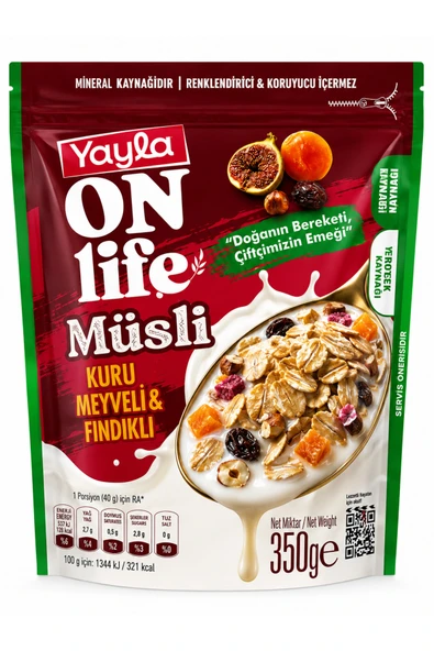 Yayla On Life Müsli Kuru Meyveli & Fındıklı 350 Gr – Protein ve Lif Kaynağı Kahvaltılık Müsli ürün görseli 1