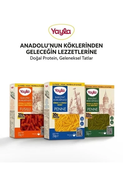 Yayla Kırmızı Mercimek Fusulli + Yeşil Mercimek Penne + Nohut Penne 250 gr ürün görseli 1