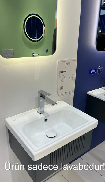Turkuaz Seramik Cerastyle Frame Etajerli Lavabo 50 cm Beyaz Renkli Modern Tasarım Özellikli 030900U ürün görseli 1