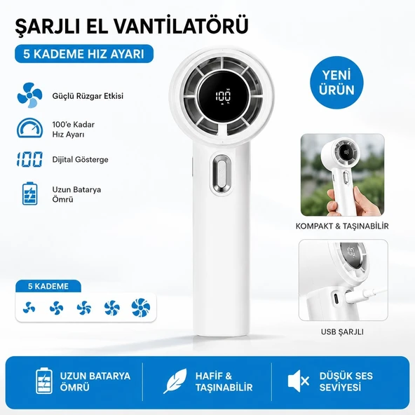 KCF750 SARJLI EL VANTILATORU BEYAZ ürün görseli 1