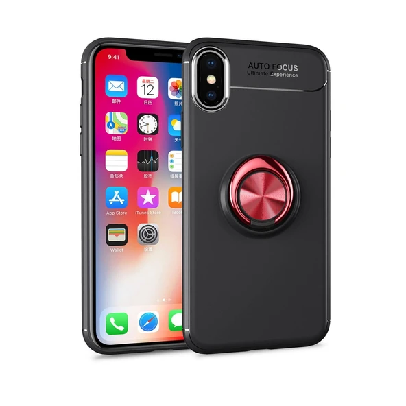 Apple İphone Xs Max Kılıf Range Yüzüklü Silikon - Siyah-kırmızı ürün görseli 1