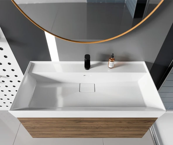 Turkuaz Seramik Sharp Etajerli Lavabo Beyaz 48 x 48 cm Kolay Temizlik Özellikli ürün görseli 1