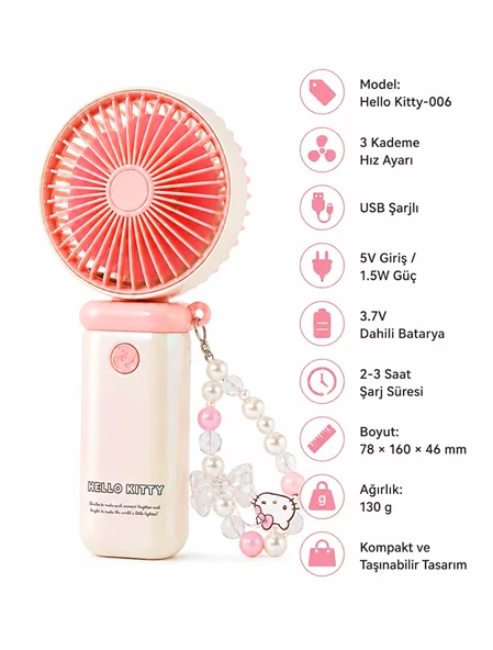 Hello Kitty Sevenlere Özel Ferahlık Yazın En Çok Sevilen Mini Fanı ürün görseli 1