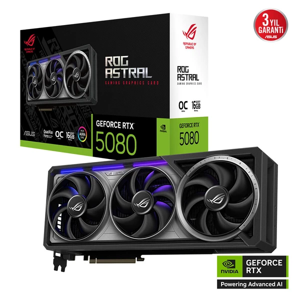 ASUS ROG-ASTRAL-RTX5080-O16G-GAMING, 16Gb, 256Bit, GDDR7, 2xHDMI, 3xDP GAMING Ekran Kartı ürün görseli 1