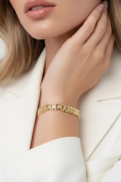 14k Bakla Tank Geometrik Saat Kordon Model Bileklik ürün görseli 1