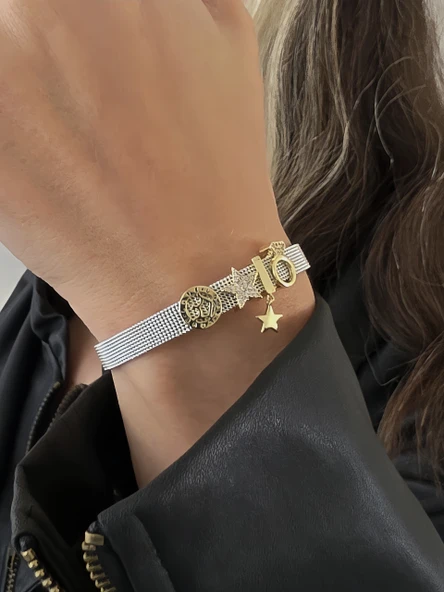 Mesh Charm Yıldız Yüzük Çelik Bileklik - Resim 3