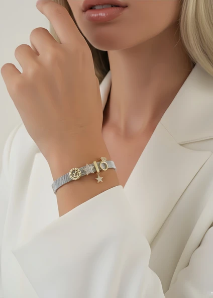 Mesh Charm Yıldız Yüzük Çelik Bileklik ürün görseli 1