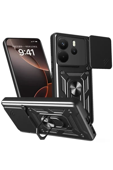 Newface Xiaomi Redmi Note 14 4G Pars Lens Yüzüklü Silikon - Siyah ürün görseli 1