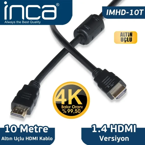 INCA IMHD-10T 10M HDMI 1.4V 3D ALTIN UCLU KABLO ürün görseli 1