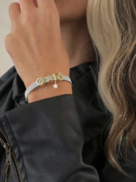 Mesh Charm Yıldız Yüzük Çelik Bileklik - Resim 2