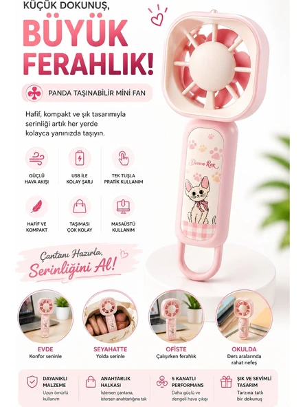 Sevimli Tasarım USB Şarjlı Mini Fan Serinlik Her Zaman Yanında ürün görseli 1