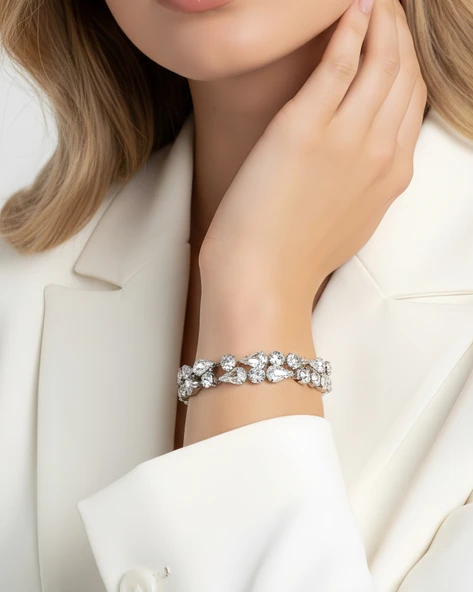 Geometrik Damla Çiçek Model Silver Renk Bileklik ürün görseli 1