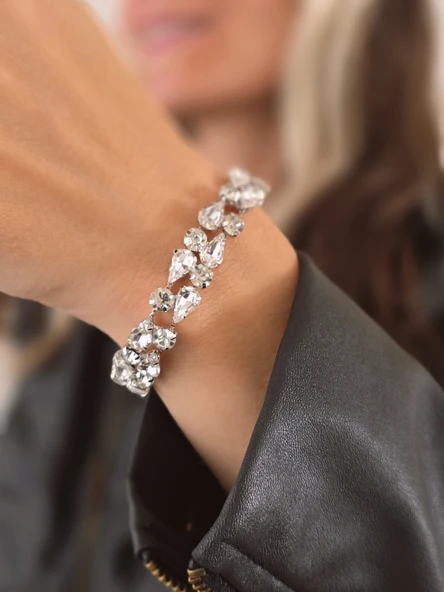 Geometrik Damla Çiçek Model Silver Renk Bileklik - Resim 2