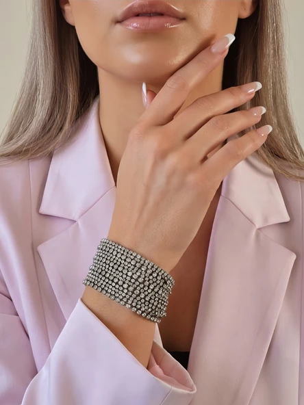 Çoklu Döküm Su Yolu Rhinestone Füme Renk Kristal Bileklik ürün görseli 1