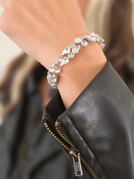 Geometrik Damla Çiçek Model Silver Renk Bileklik - Resim 3