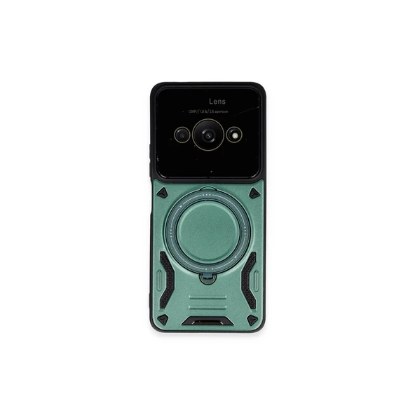 Xiaomi Poco C61 Kılıf Joy Lens Standlı Kapak - Koyu Yeşil ürün görseli 1