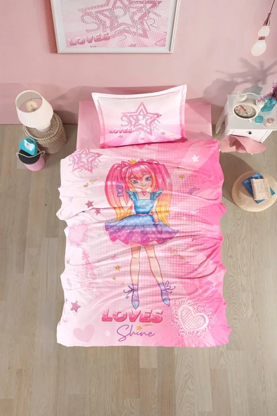 Clasy Ranforce %100 Pamuk Nevresim Takımı Tek Kişilik Shine V1 Pembe ürün görseli 1